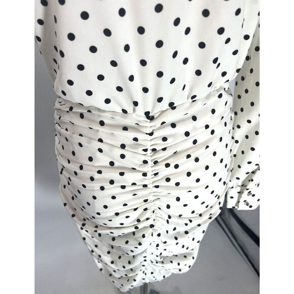 Zara White Black Polka Dot Mini Dress Ruched Draped Size XS Sexy - Picture 14 of 16
